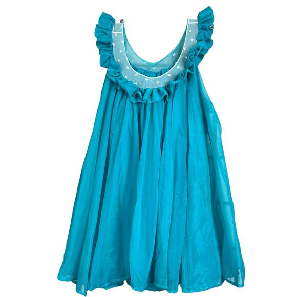 Vintage Nylon Ruffle Baby Doll Blue Sleeveless Nightgown 70's Style - Picture 2 of 9